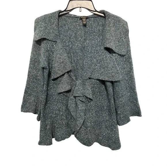 Cupio Blue Ruffle Open Front Cardigan Sweater Women's Size Large - Picture 1 of 7